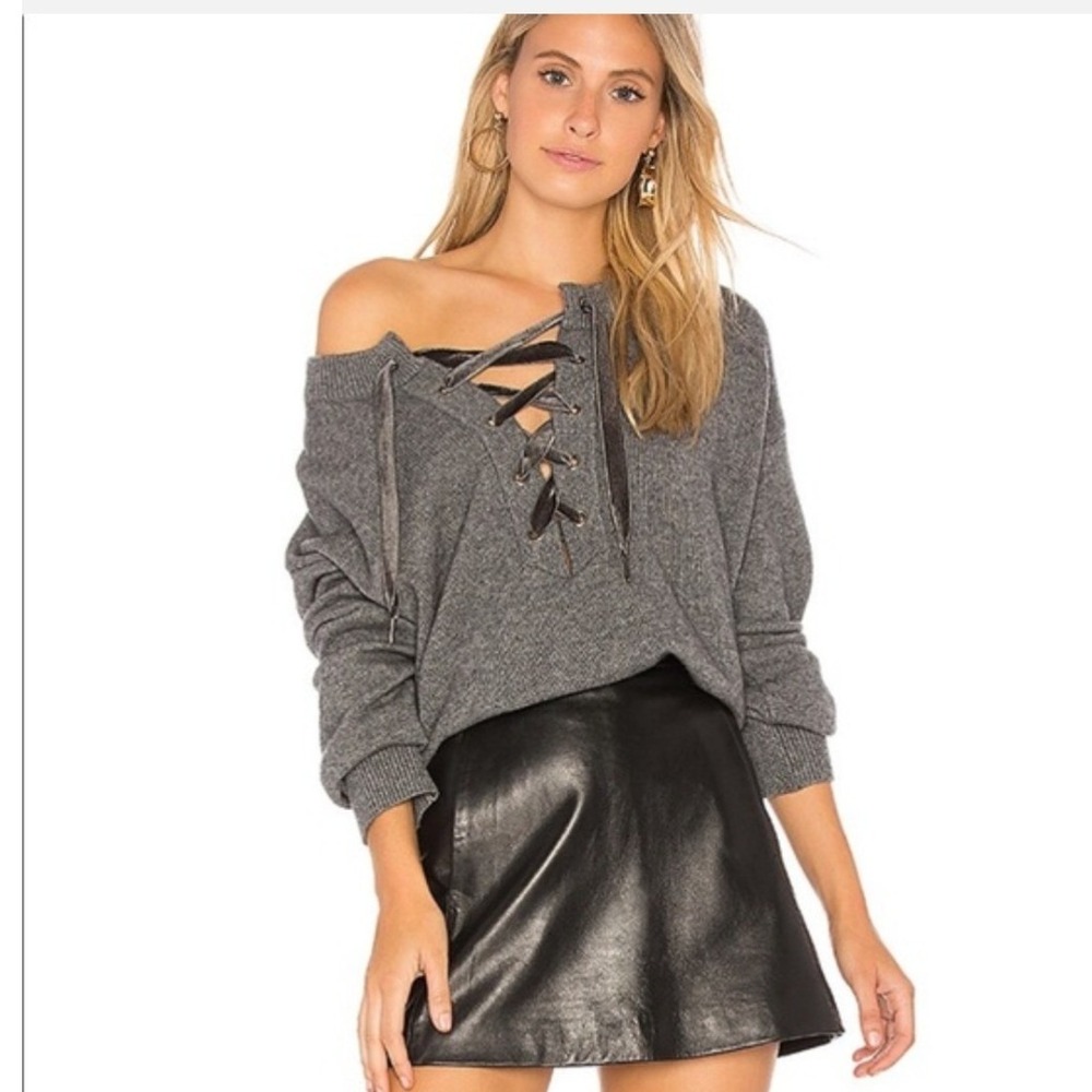 Rails Sweater Small Ash Olivia Wool Cashmere Lace Up Velvet Tie Pullover